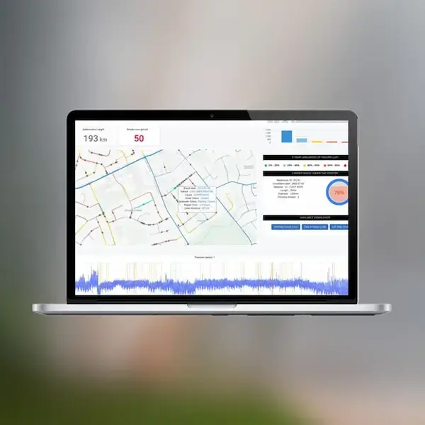 Laptop screen displaying Cannforecast interactive map for real-time water quality monitoring.